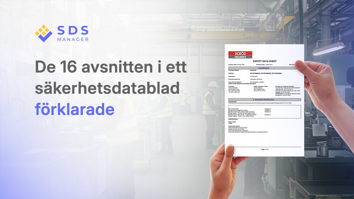 De 16 avsnitten i ett säkerhetsdatablad förklarade