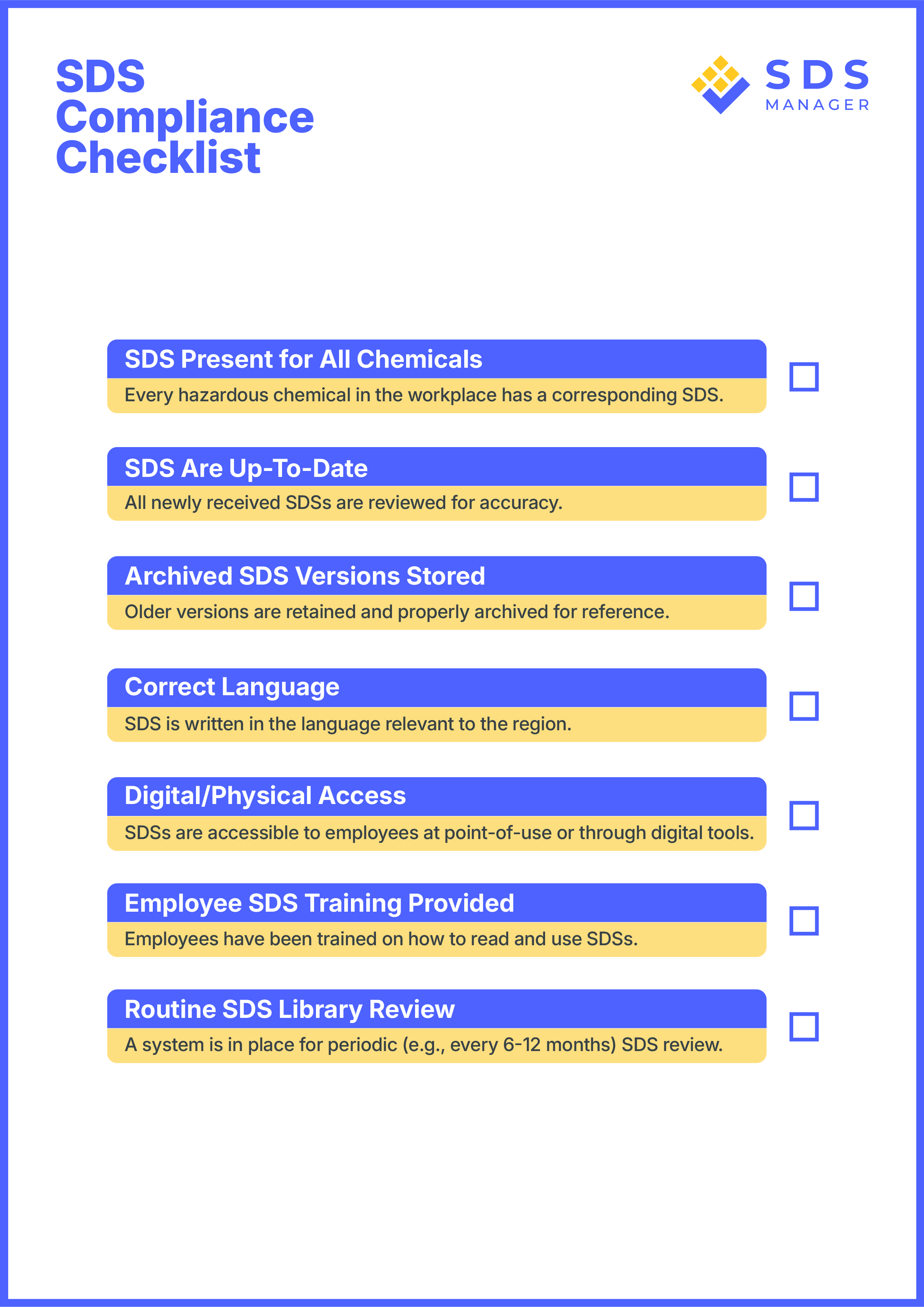 SDS Compliance Checklist