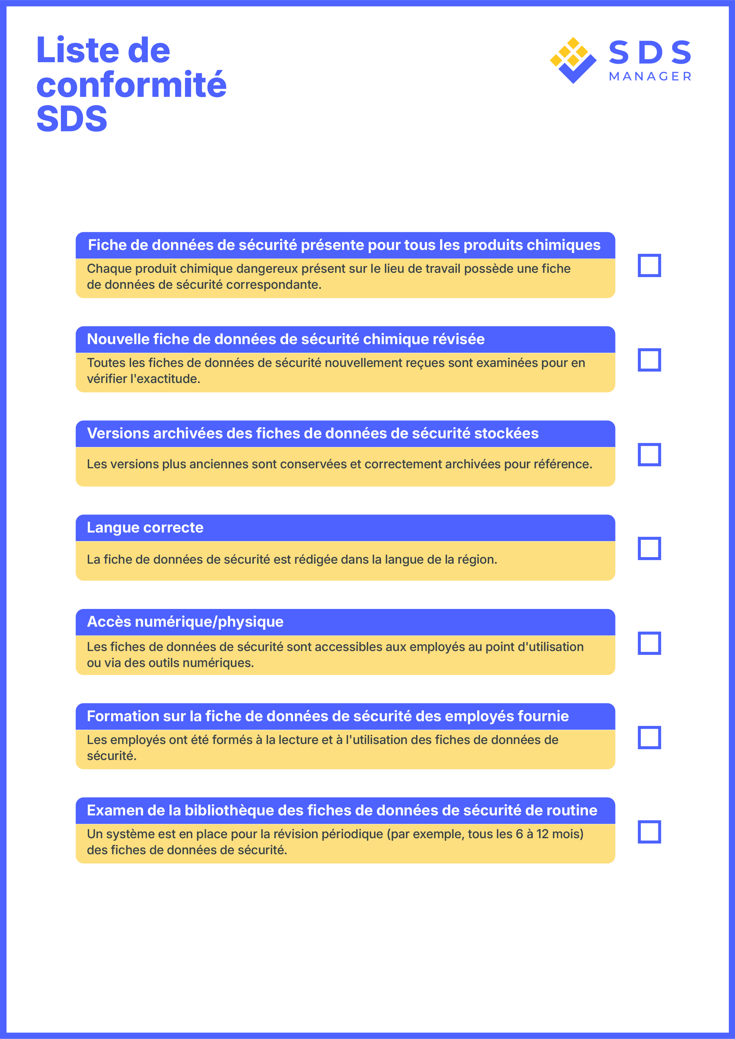 SDS Compliance Checklist for Health & Safety Managers