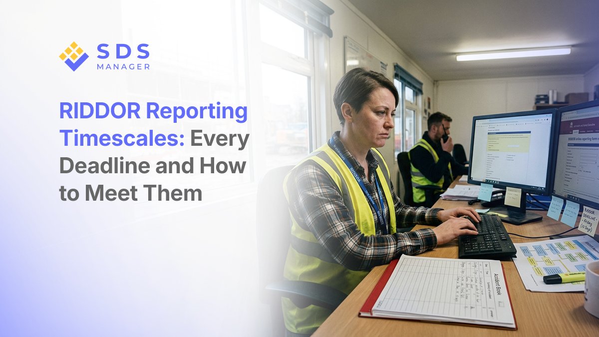 RIDDOR reporting timescales explained: without delay, 10, 14, and 15 days, with the correct deadline for each of the seven incident categories.